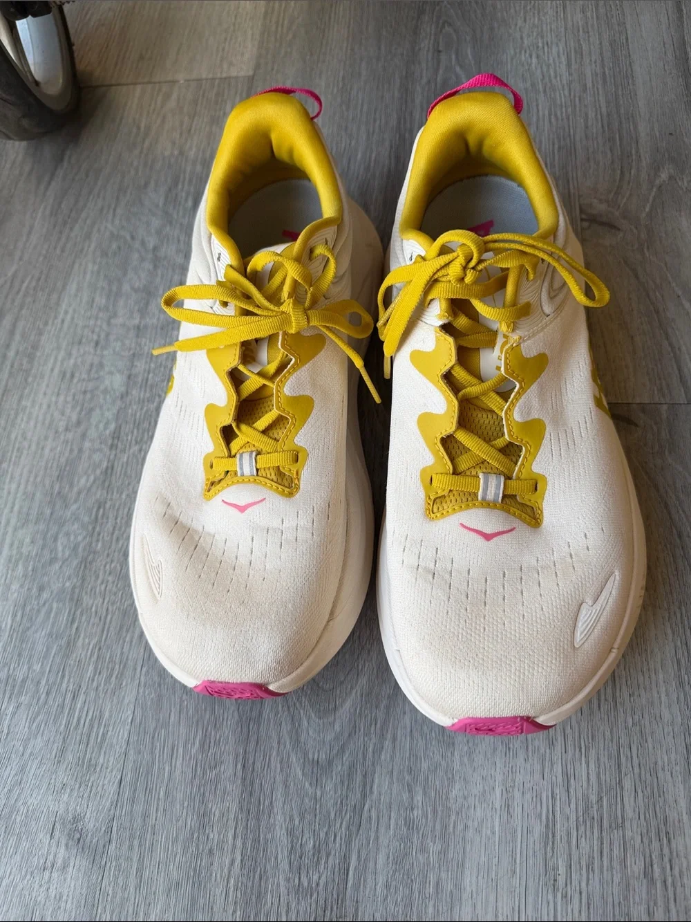 Hoka gaviota 6 Women's White Running Shoes with Yellow & Pink Accents